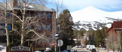 Park Place condo in the Winter with Peak 8 in the background