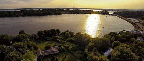 Aerial view of the property overlooking the cove.