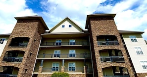 This exterior shot is showing stairs & elevator. 4th Floor Top Right.