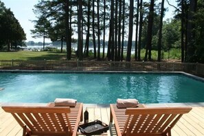 private salt water pool overlooking bay. Large pool