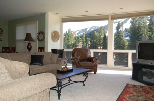 Living Room with spectacular views, 50' flat screen HD-TV and free WIFI.