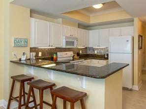 The condo features an open floor plan
