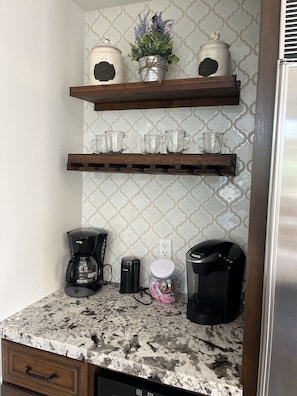 Coffee nook with Keurig and Mr. Coffee pot 