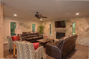 Flat Screen TV and Wood Burning fireplace