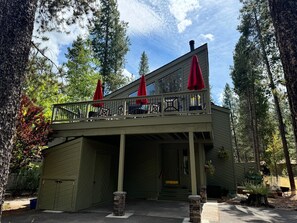 Front view of deck and carport area