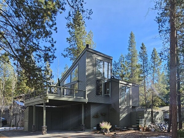 Front view of home and deck