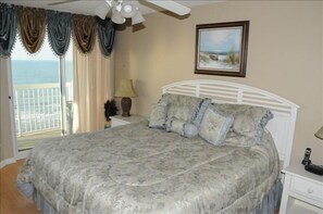 Master bedroom with direct access to the balcony and a great view of the ocean.