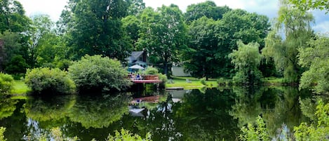 Breakfast on the dock overlooking the pond.
