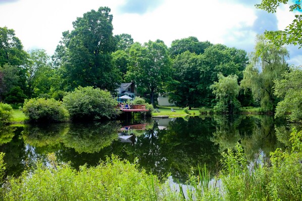 Breakfast on the dock overlooking the pond.
