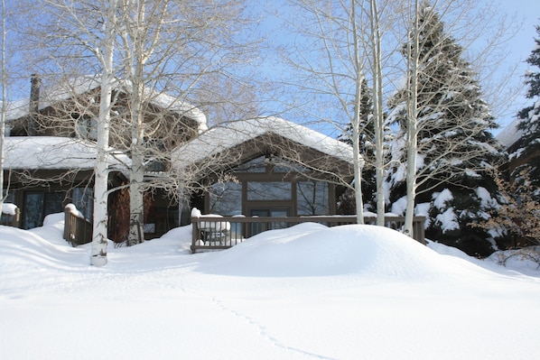 Golf Course side of house in winter.  A wonderland!
