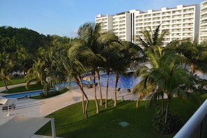 view from balcony looking back toward pool#2 and pool#3 - both heated