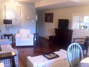 Living Area with TV and Fireplace