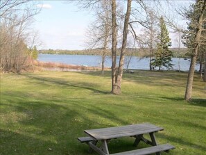 View from cabin.  Note the small  wildlife pond on left just before the lake.