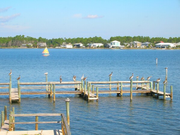 Balcony view from Unit F106 - Little Lagoon & boat slips in front of building F