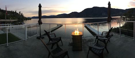 Boathouse Roof Deck with Patio Furniture and Firepit