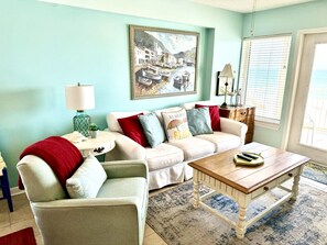 Couch turns into a Queen sized sleeper sofa for extra sleeping space.