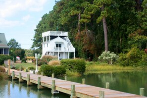 View of Crab Shack from pier.  Our residence is building on far left.