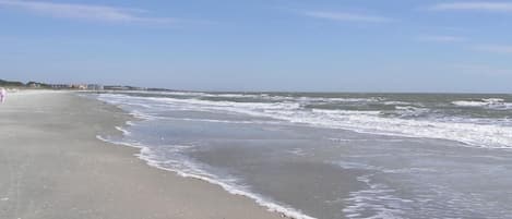 The beach in front of Hilton Head Resort is beautiful with much less traffic.