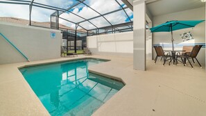 Indoor, private, fenced pool ideal for sun-bathing and relaxing.