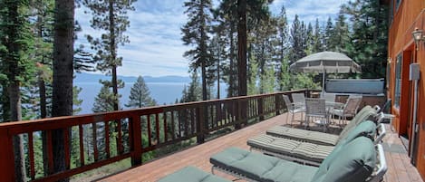 Enjoy stunning views of Lake Tahoe in this beautifully decorated home.