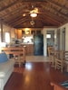 cabin19 kitchen, sleep sofa w twin bed, cafe table w 2 chairs