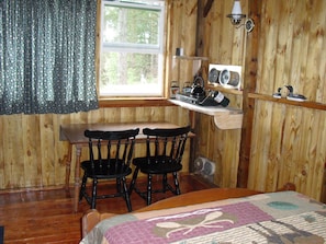 Small dining area inside cabin.