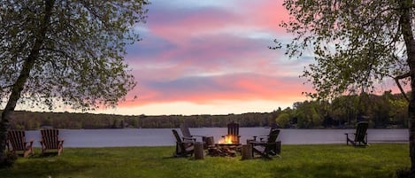 Outdoor fire pit and Adorondak chairs. 