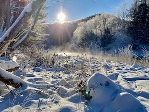 Low angle sun, constantly moving water, creates a winter wonderland.