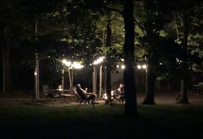 Backyard "woodland" patio with fire ring.  