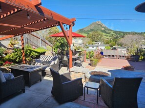 Backyard patio view of Bishop's Peak