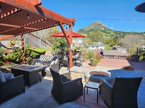 Backyard patio view of Bishop's Peak