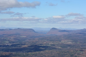 A shot from the fire tower.  You can see Lake Willoughby between the gap!