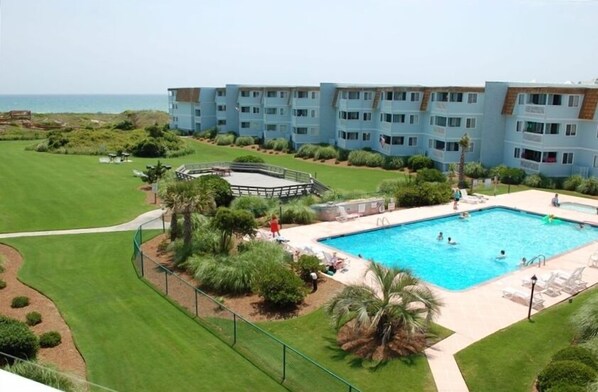 Beach, Courtyard and Pool View from Balcony