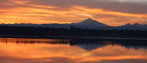 Beautiful sunrise over Mt. Baker. This is your view!