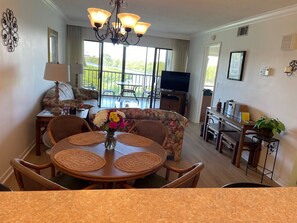 View of dining room/living room from kitchen