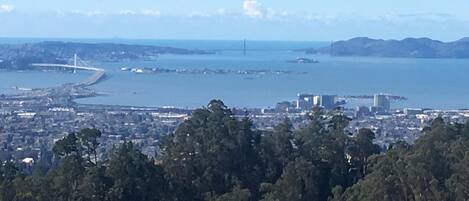 View of SF Bay, Oakland Bay Bridge, Golden Gate, Alcatraz, SF, and Oakland