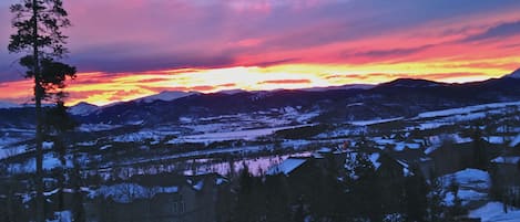 Sunrise looking out  living room deck.