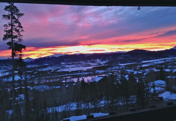 Sunrise looking out  living room deck.