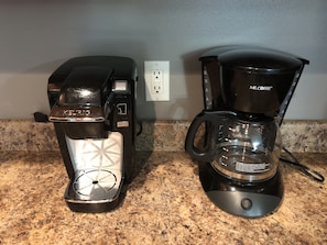 Both Mr. Coffee and single serve Keurig coffee makers