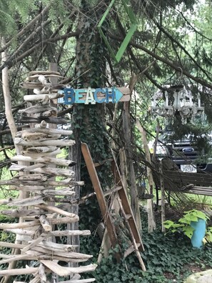 Funky Beach decor intermittently placed on the property
