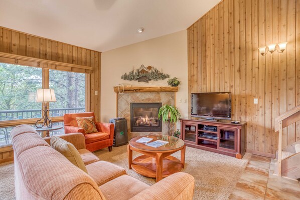 Living room with cozy fireplace