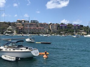 View of Grande Bay Resort from across Cruz Bay