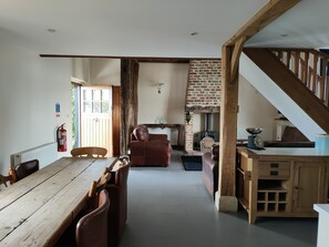 open plan dining, kitchen and lounge area.  