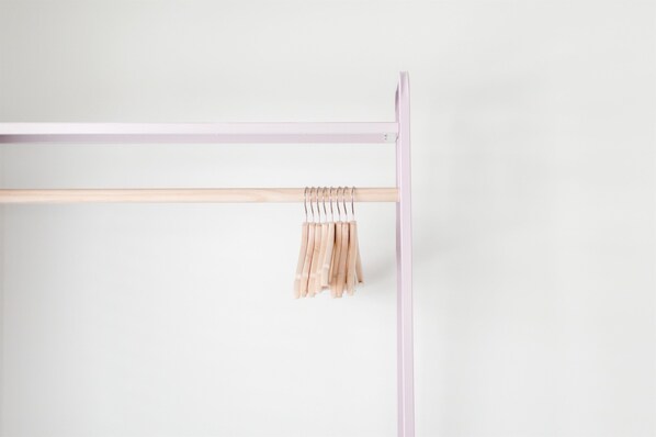 Minimal metal hanger rack.