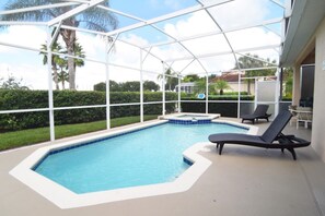 Fantastic west-facing private pool with spa, sun loungers, two seating areas