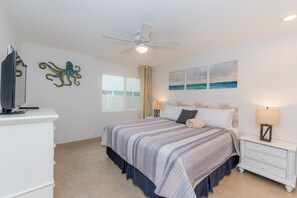 All three bedrooms include king size beds, Roku TVs, and ceiling fans. (Due to the moderate climate, this home, like most in the area, does not include central air).
                