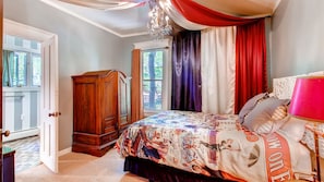 Main Level Bedroom 1: Plush top queen mattress,  Canopy, Overlooking the Stream,
