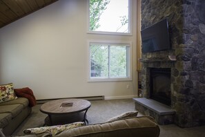 Living area, fire place & TV view