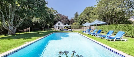 Pool area set into the property.   Very Sunny most of the day and private.