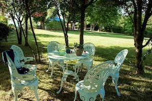 Outdoor seating areas in the garden